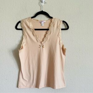 Cruz Lace Trim Sleeveless Top - Cream size XL feminine ballet core shaping layer